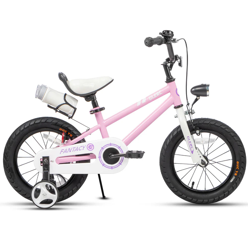 Glerc Kinderfiets, 14 inch kinderfiets voor meisjes van 3 t/m 5 jaar oud, retro vintage stijl, met mand, zijwielen en bel, roze Glerc Kinderfiets, 14 inch kinderfiets voor meisjes van 3 t/m 5 jaar oud, retro vintage stijl, met mand, zijwielen en bel, roze