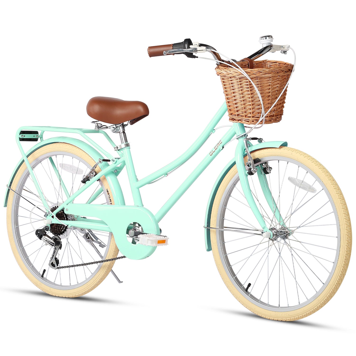 Glerc Girls' Speed Hybrid Bike | 24 Bike with Basket and kickstand